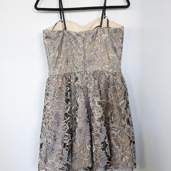 Xtraordinary Embroidered Floral and Lace Mini Dress, Silver and Nude, Junior 11 - Picture 6 of 9